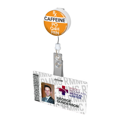 Prescription Caffeine Button Badge Reel 
